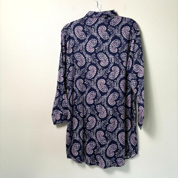 Lauren Ralph Lauren Monogram Nightgown Size M Blue Paisley Long Sleeve Button Up - Picture 3 of 12